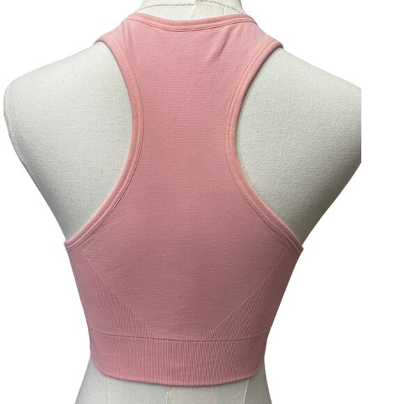 NUX Pink V-Neck Racerback Crop Top Sports Bra Medium Elevated Athleisure SPRING - Picture 3 of 4